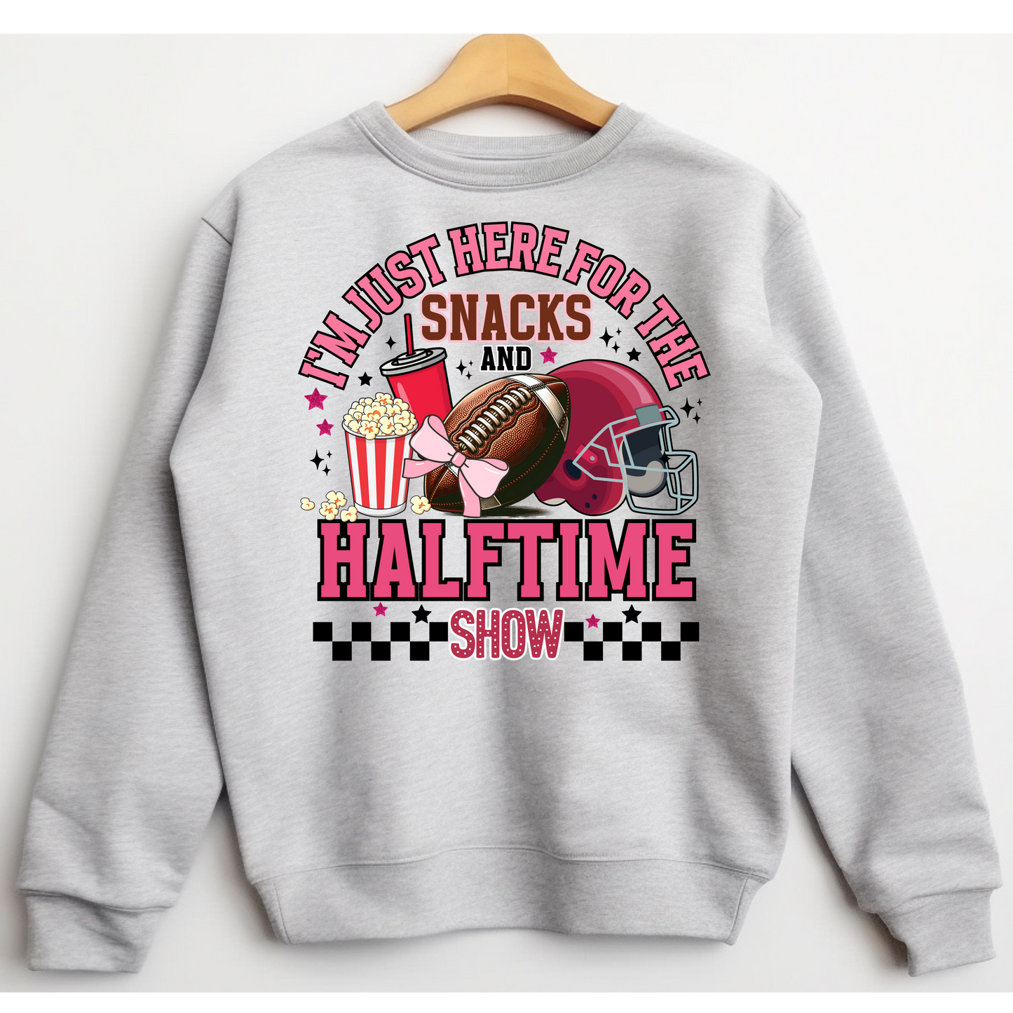 🏈🎤 Game Day Snacks & Halftime Show Sweatshirt – Football Fan 🎀🍿