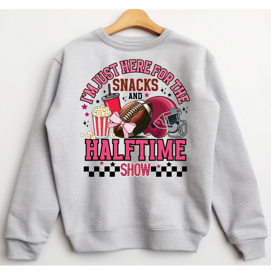 🏈🎤 Game Day Snacks & Halftime Show Sweatshirt – Football Fan 🎀🍿