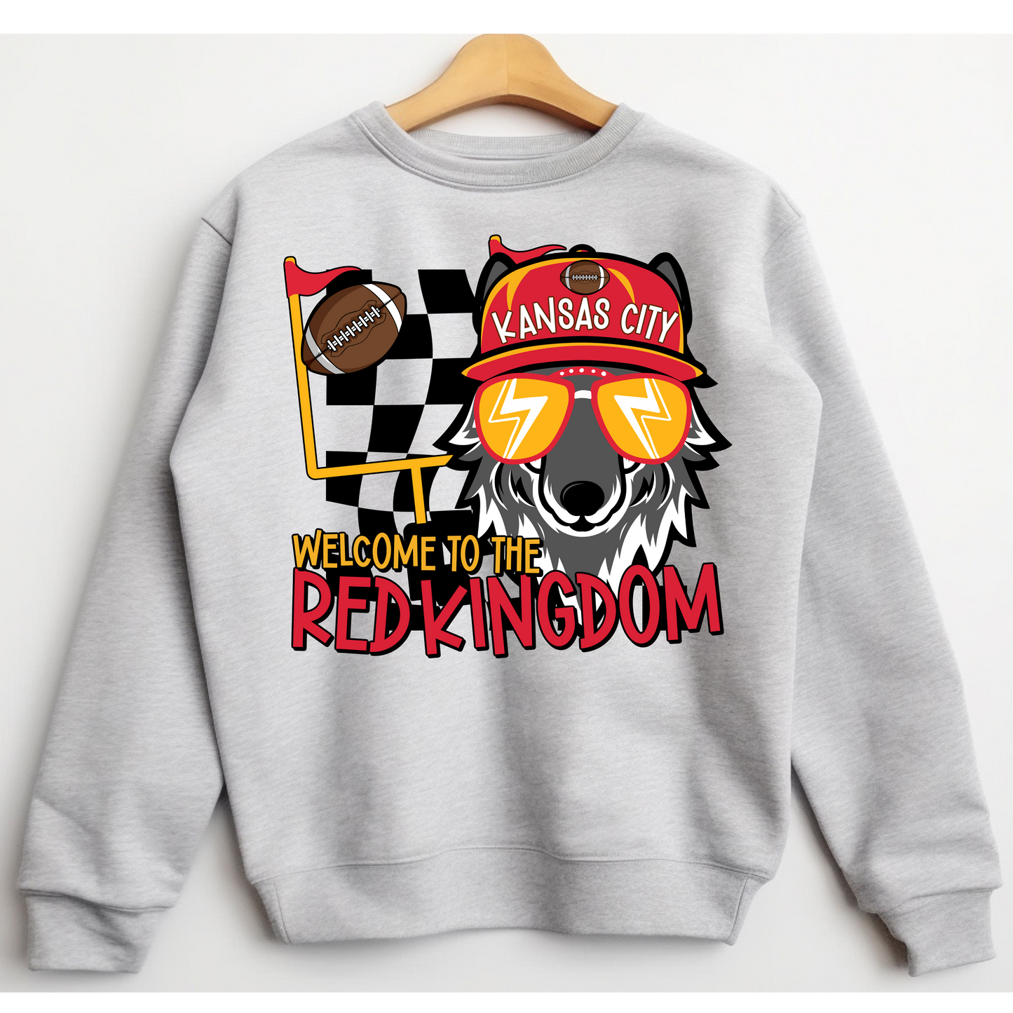 🔥 KC Football Inspired "Red Kingdom" Wolf Crewneck – Game Day Vibes 🏈🐺